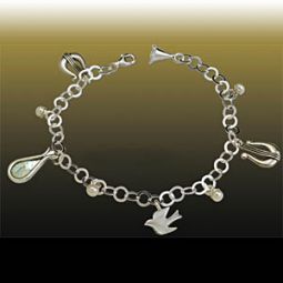 Silver Charm Bracelet with Pearls & Roman Glass