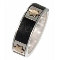 Black Leather Ring with Star