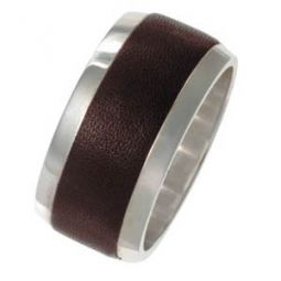 Brown Leather Silver Ring